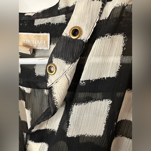 Michael Michael Kors Button Down Long Sleeve Sheer Black White Checker Blouse - Picture 3 of 5